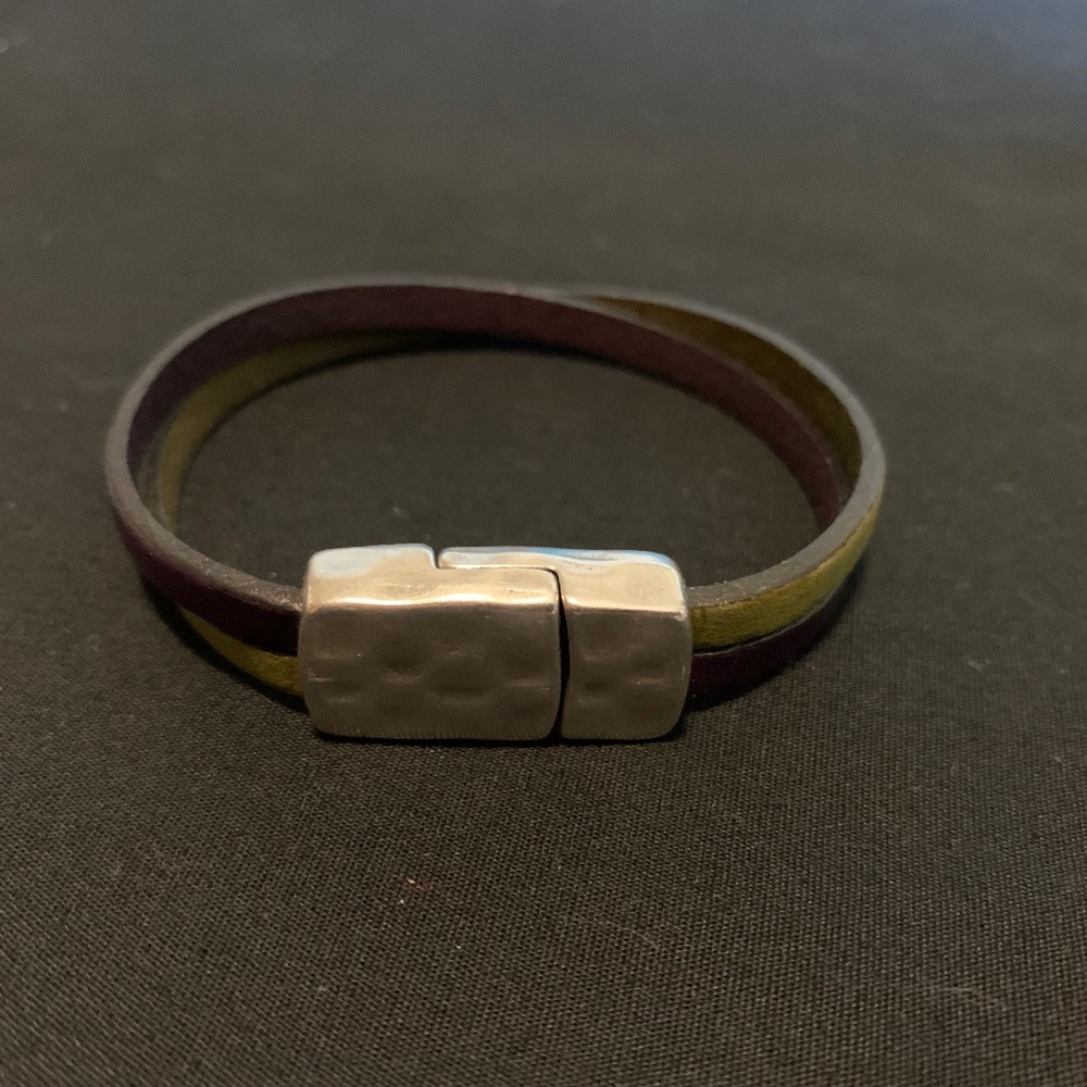Purple & green leather bracelet